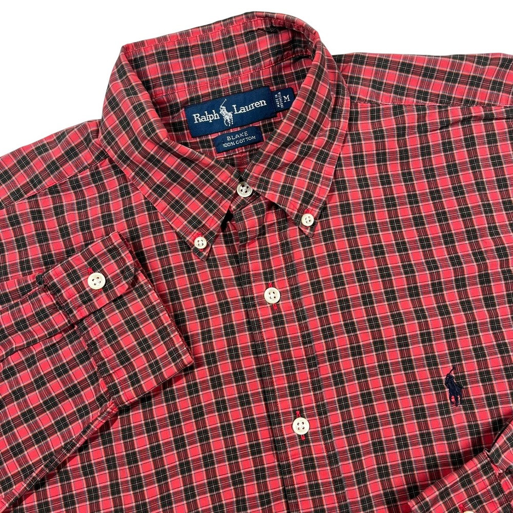 Ralph Lauren Blake Oversized Button Down Shirt Mens Medium Red Green Plaid